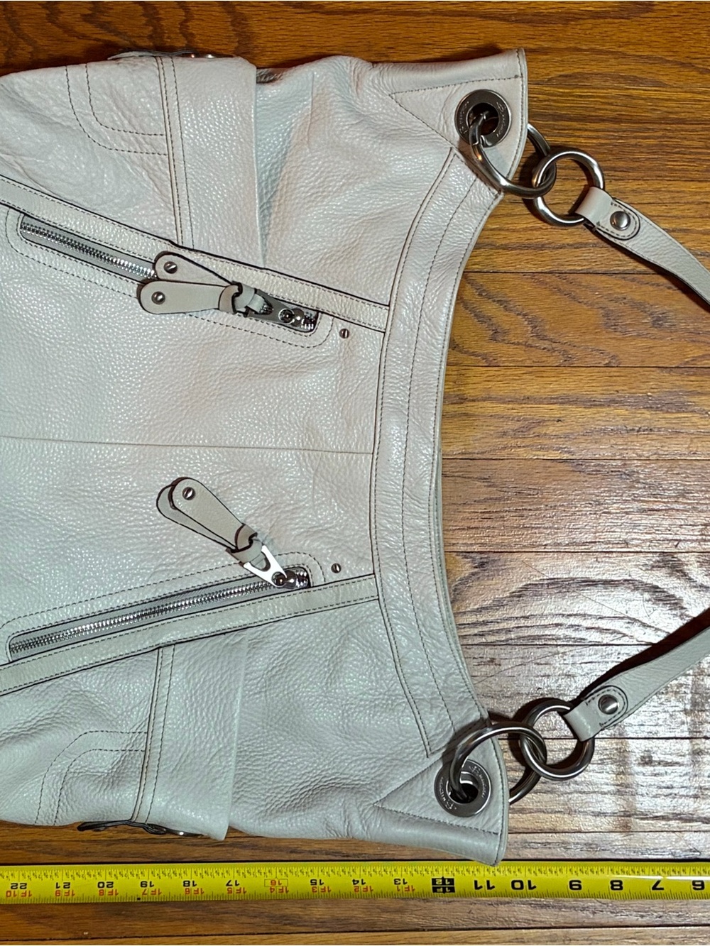 B. Makowsky Creamy White Pebbled Leather Shoulder Bag with Nickel Hardware